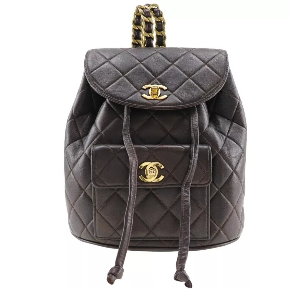 CHANEL Matelasse Backpack Daypack COCO Mark vintage Brown lambskin Women